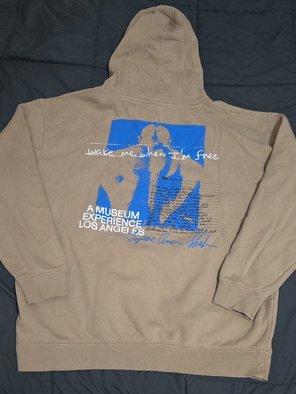 Tupac Shakur Wake Me When Im Free Museum Exclusive Hoodie Tan XXL 2Pac